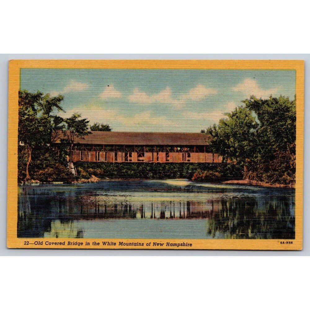 Postcard New Hampshire Old Covered Bridge in the White Mountains Linen c1940s NH